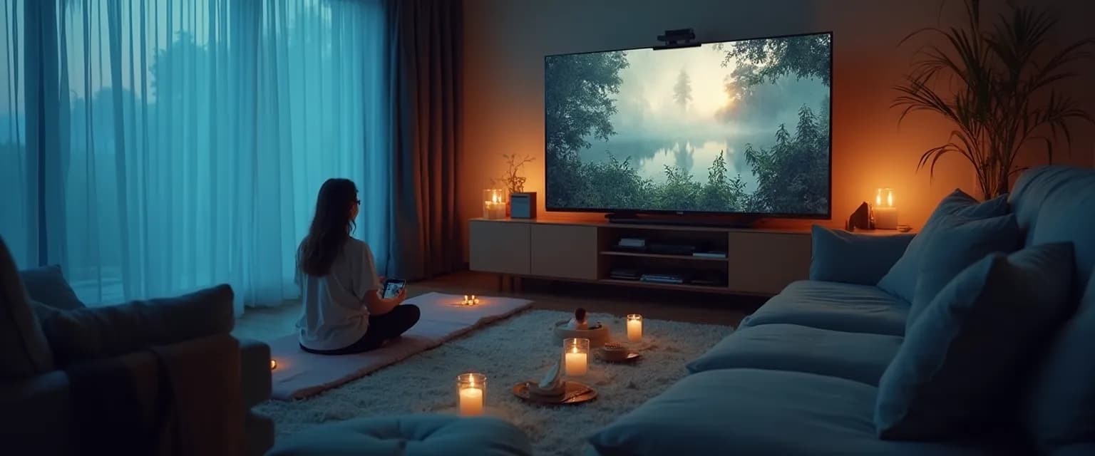 Person practicing Netflix mindfulness while watching shows that teach awareness and presence