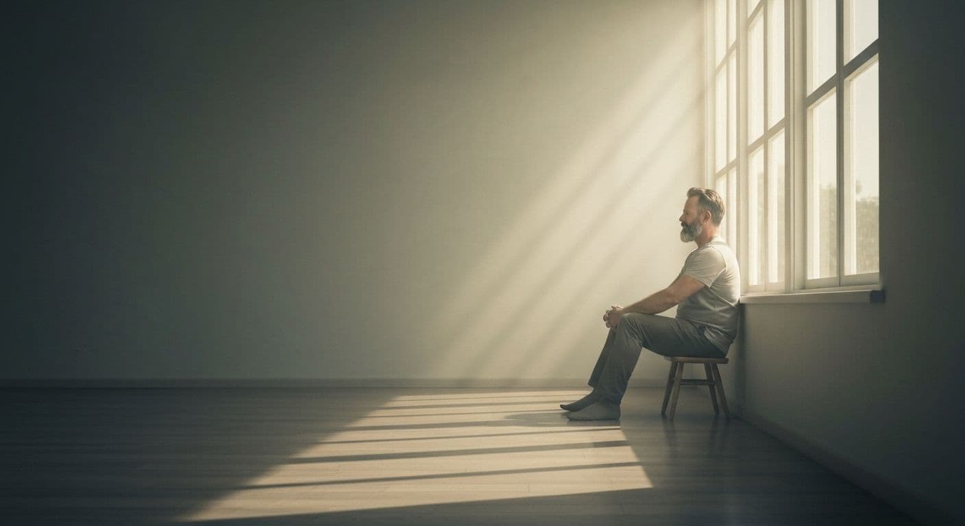 Person sitting peacefully in stillness while dealing with heartbreak and emotional healing