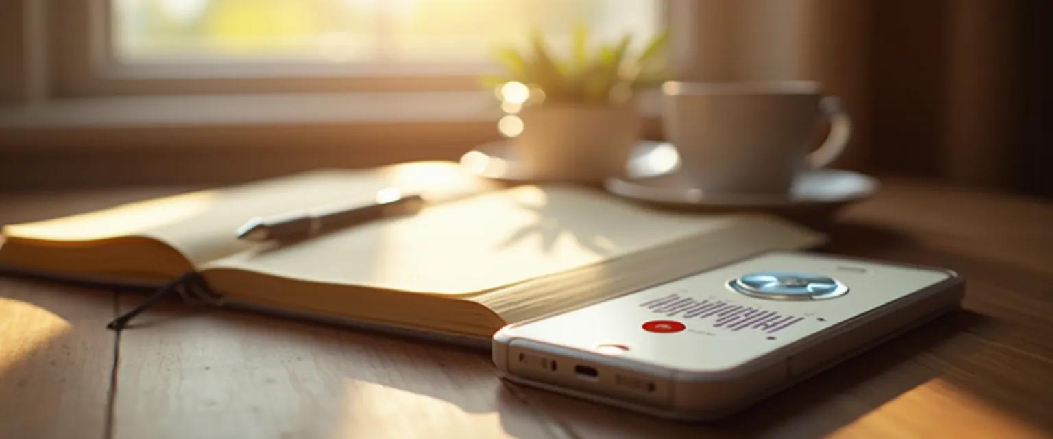 Person using smartphone for voice recording as part of grief journaling practice