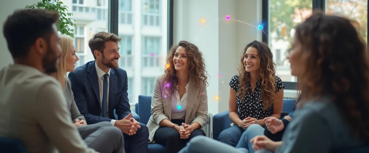 Team members engaged in a 10-minute teamwork emotional intelligence exercise during a meeting