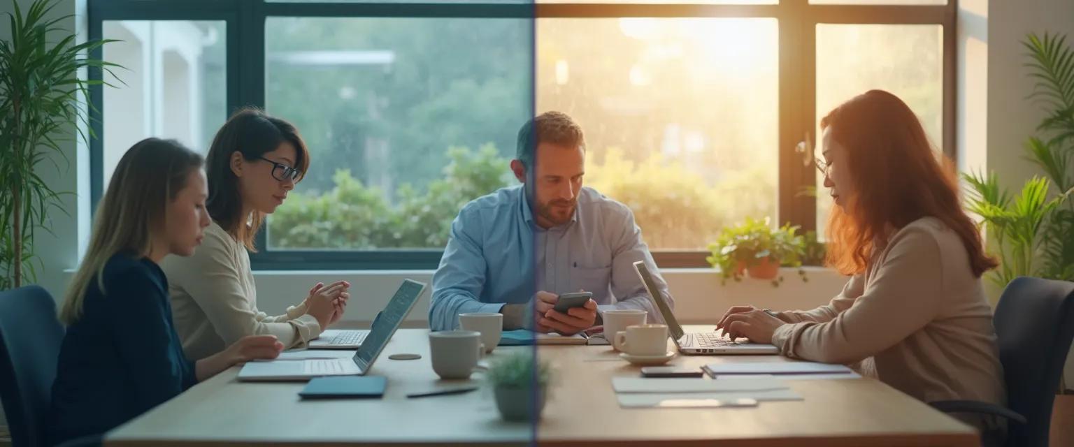 Professional using an employee HR app to monitor workplace well-being and reduce burnout