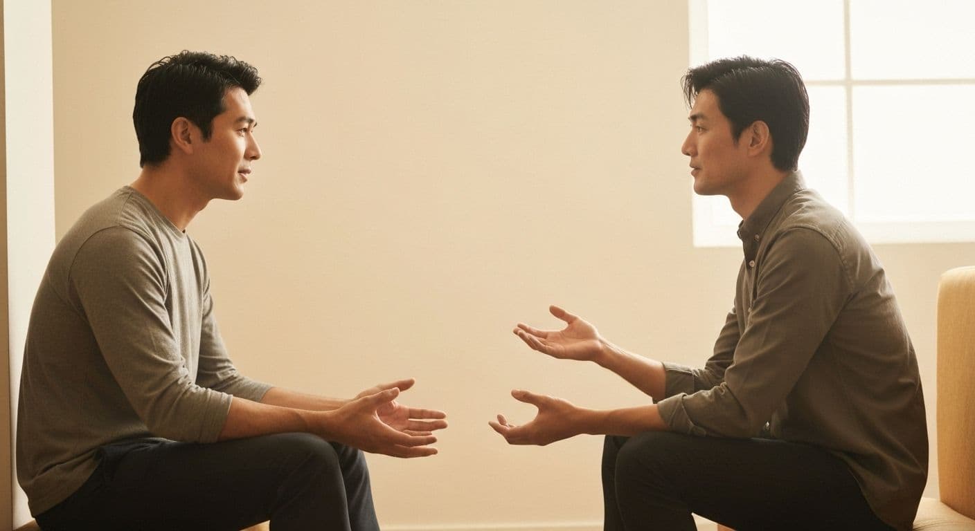 Two people having a calm conversation demonstrating cultivating awareness during conflict to improve relationships