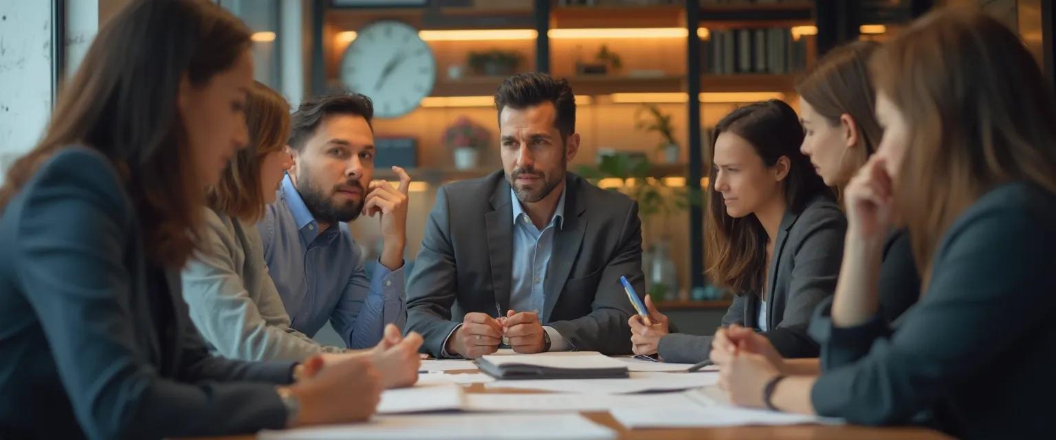 Manager addressing team procrastination in workplace dynamics through a supportive meeting framework