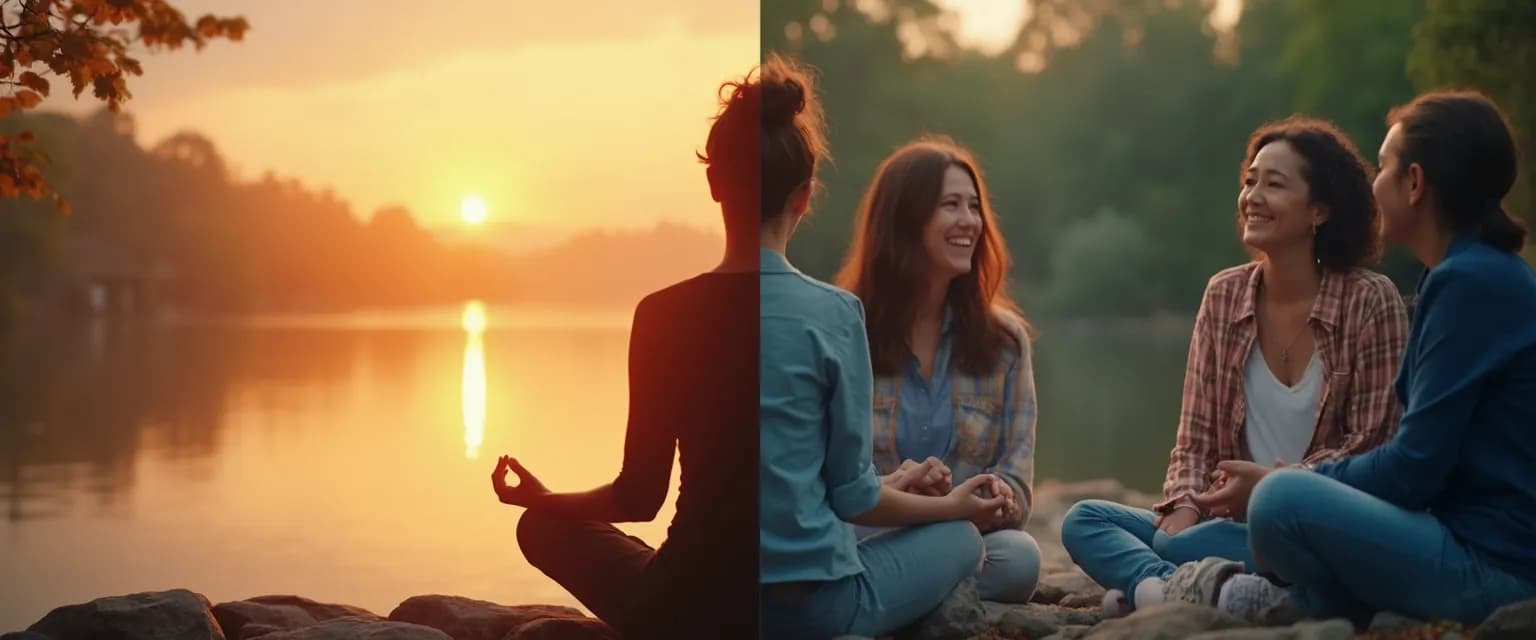 Woman practicing personal self-awareness through both reflection and conversation