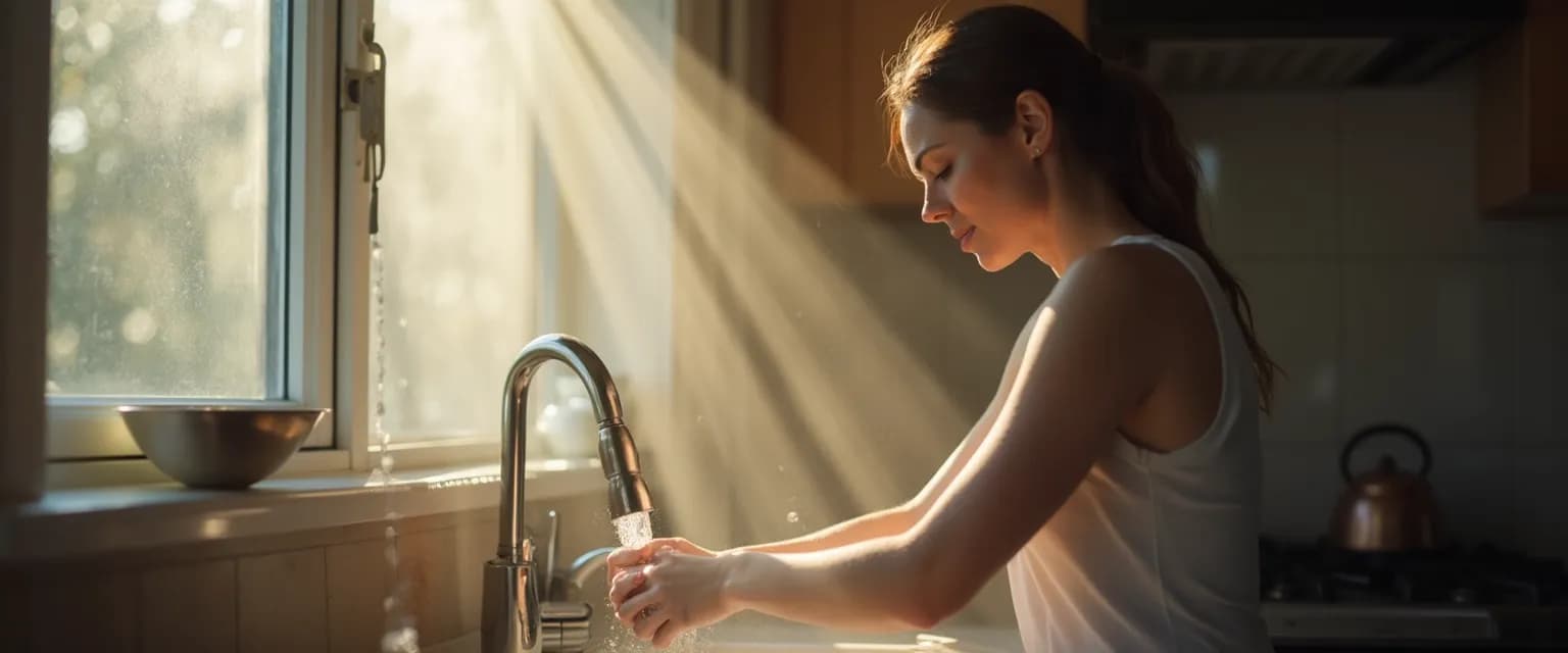 Woman practicing self-awareness while washing dishes as an example of mindfulness in everyday life