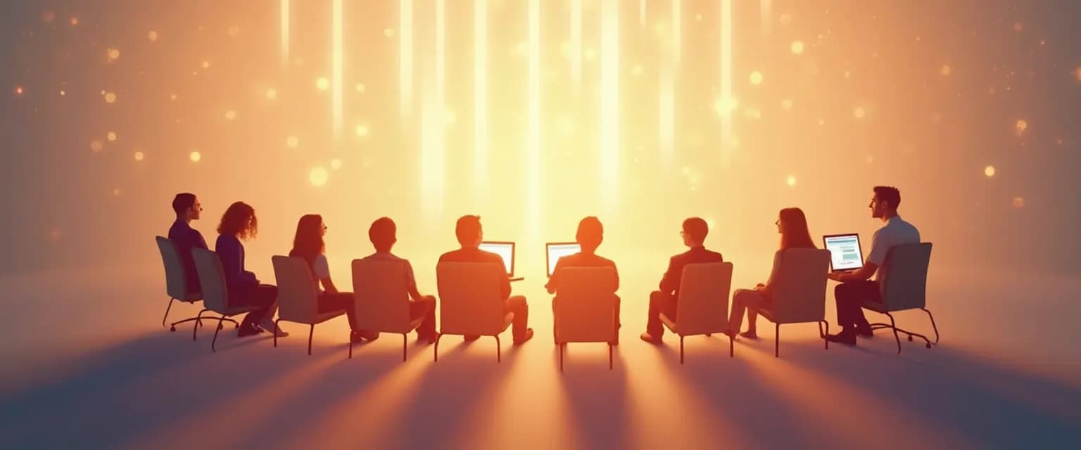 Friends connecting in a private grief share online circle using simple technology