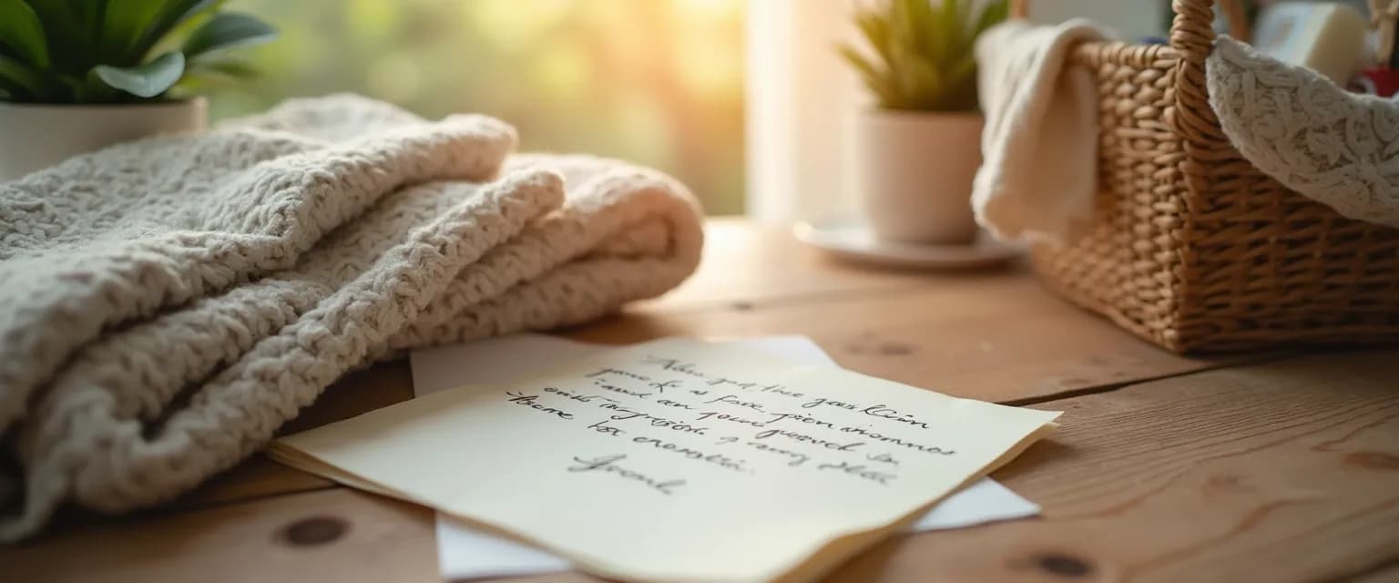 Thoughtful gift basket with comfort items to send to a grieving friend