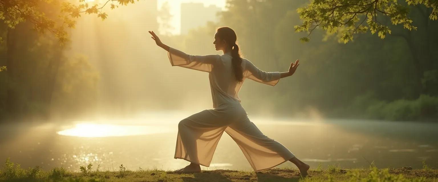 Person practicing mindful movement exercises for anxiety relief outdoors