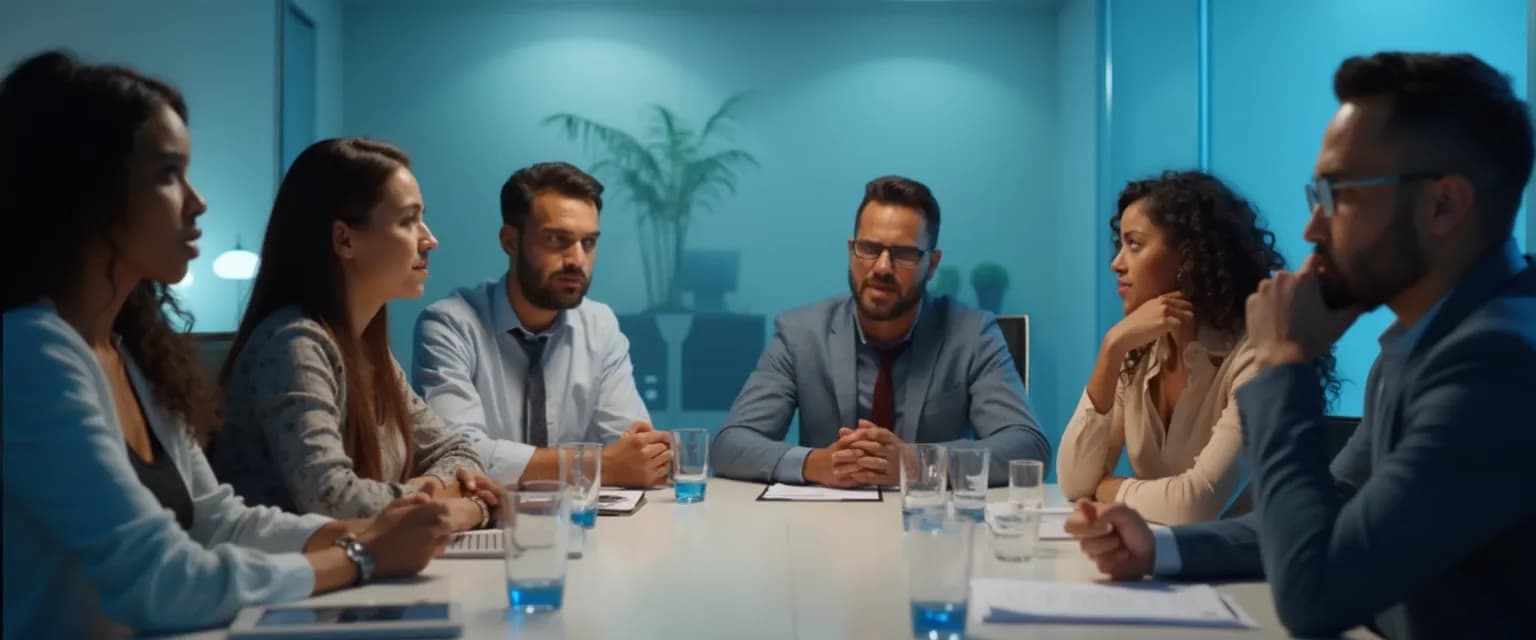 Business professionals applying the science of emotional intelligence during a high-pressure team meeting