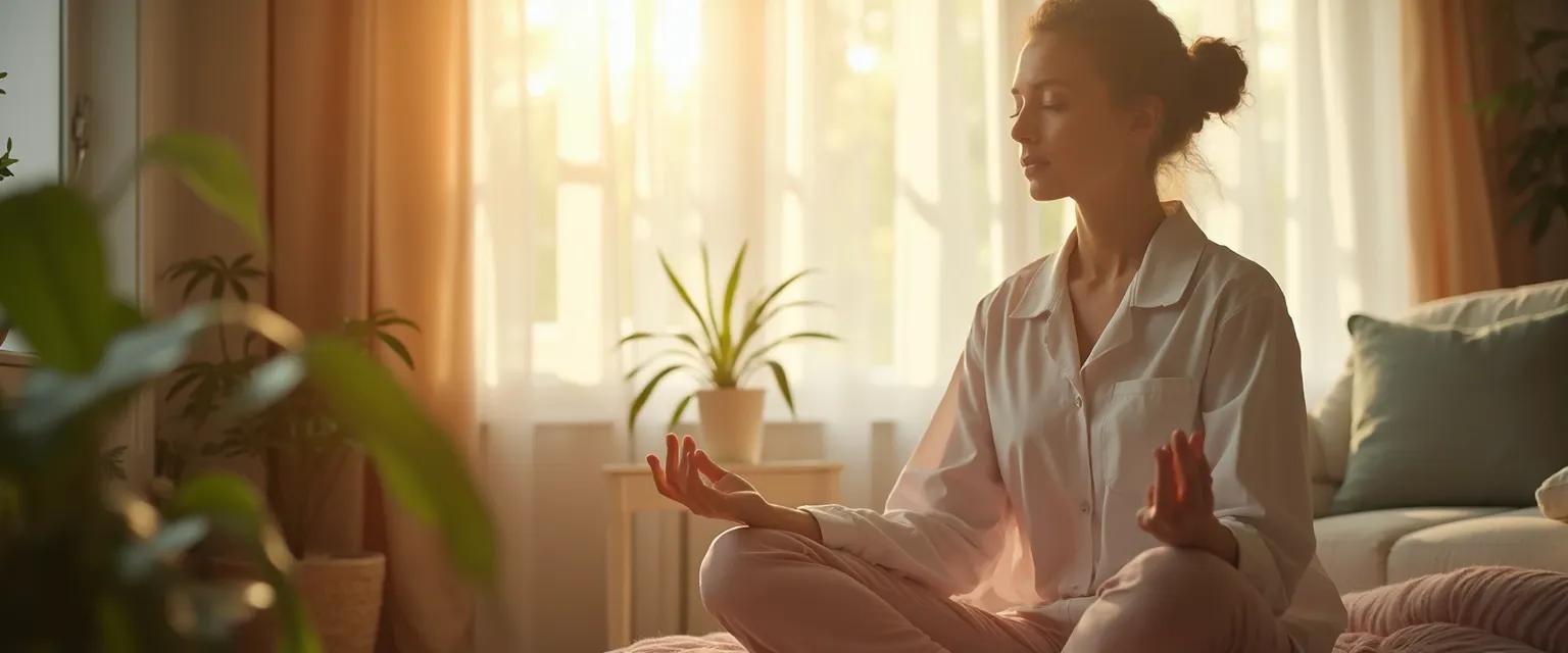 Healthcare professional practicing self-awareness techniques during care work to prevent burnout