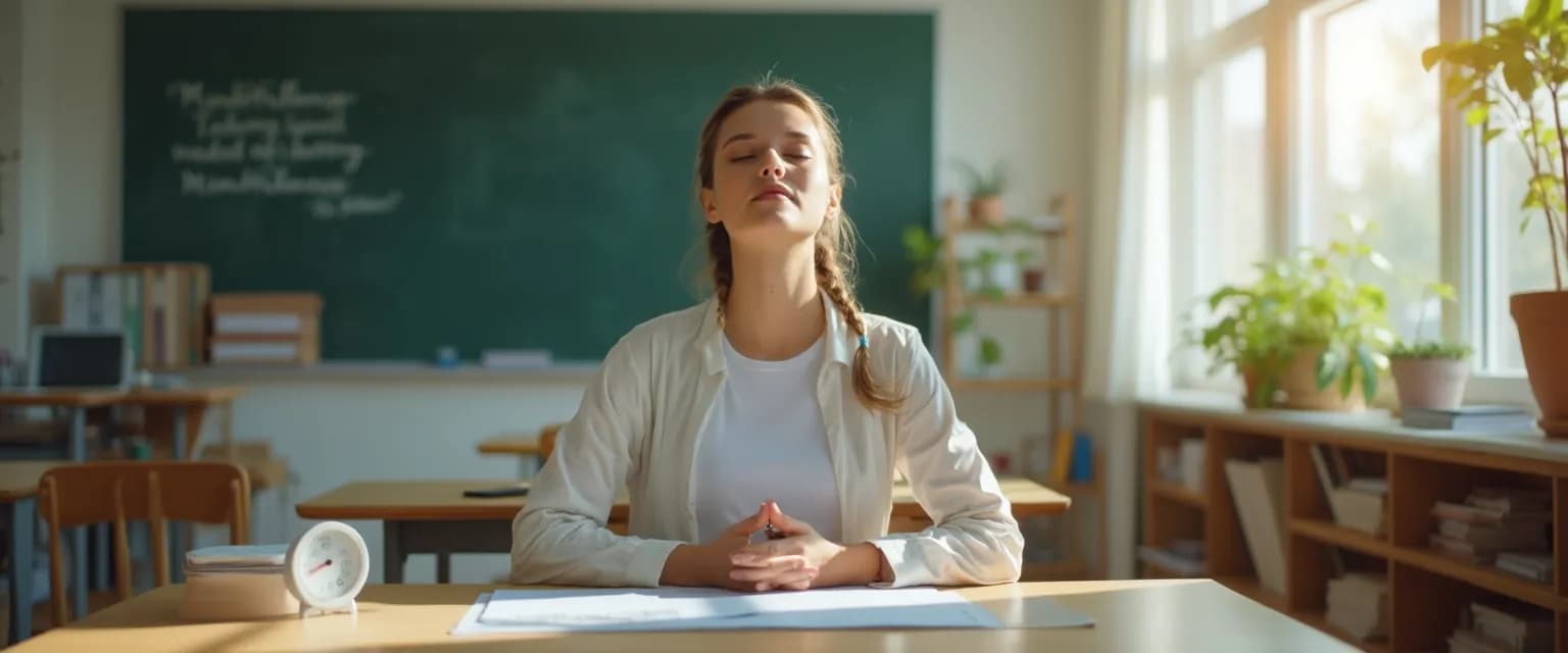 Teacher leading a 5-minute mindfulness in schools activity between classes