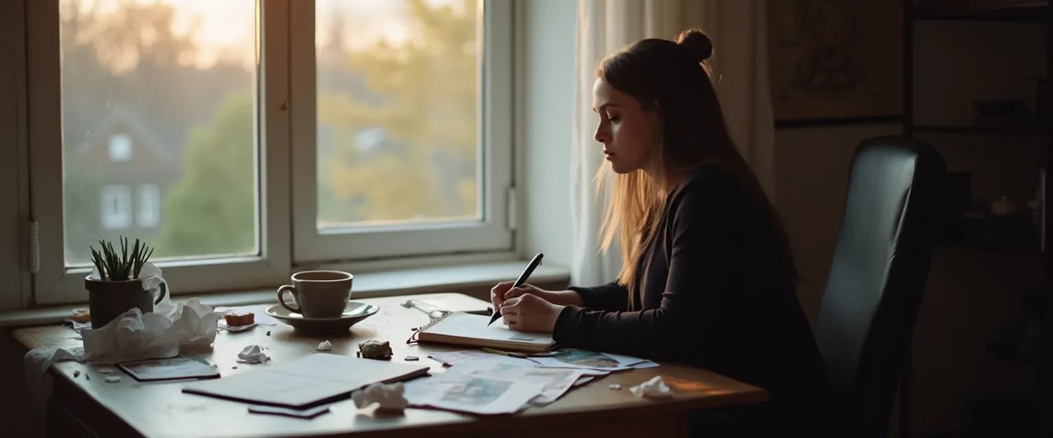 Person healing heartache after breakup through emotional writing techniques
