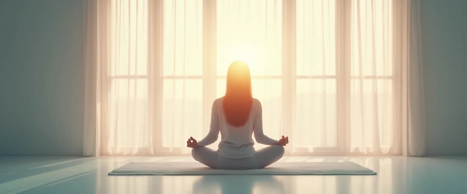 Person practicing 5-minute emotional mind training exercise with calm expression