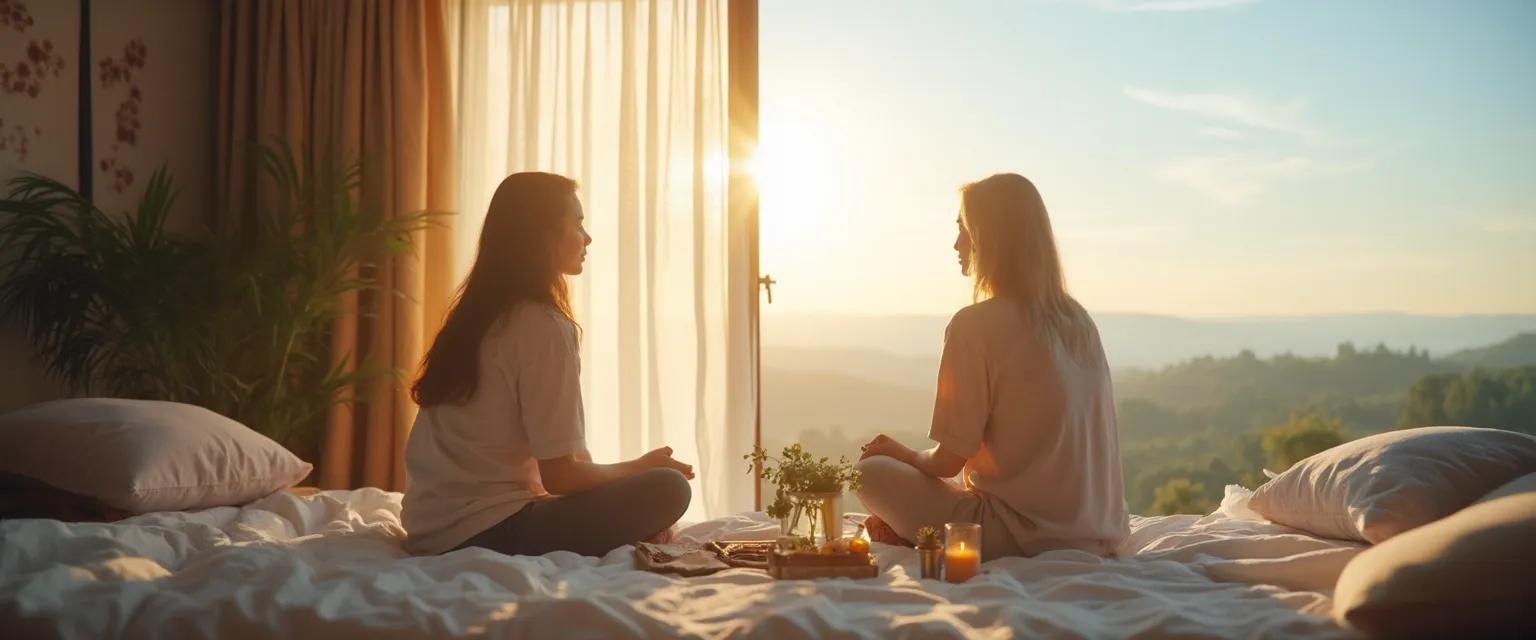 Woman finding herself after a breakup through either travel or creating a home sanctuary