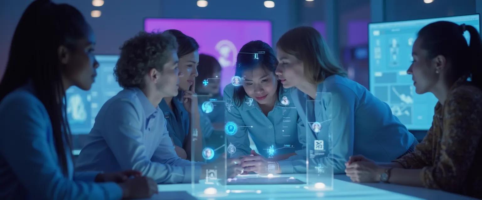 Team of customer service representatives learning to use emotional AI technology