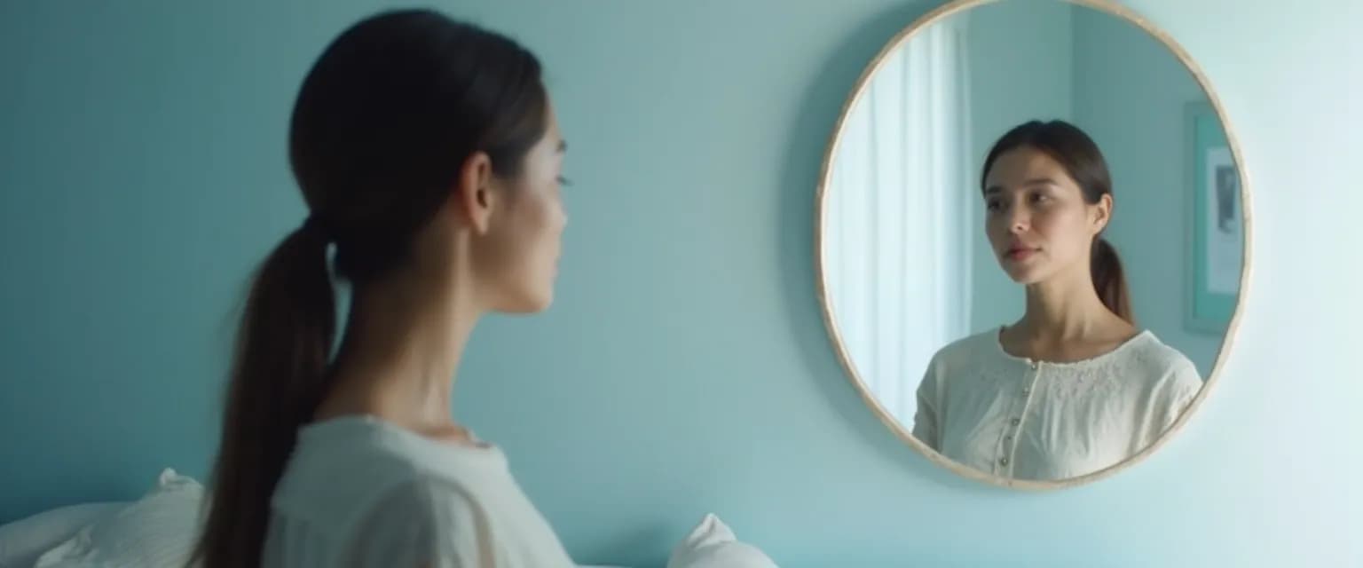 Person practicing self-awareness learning to know oneself through mirror moment technique