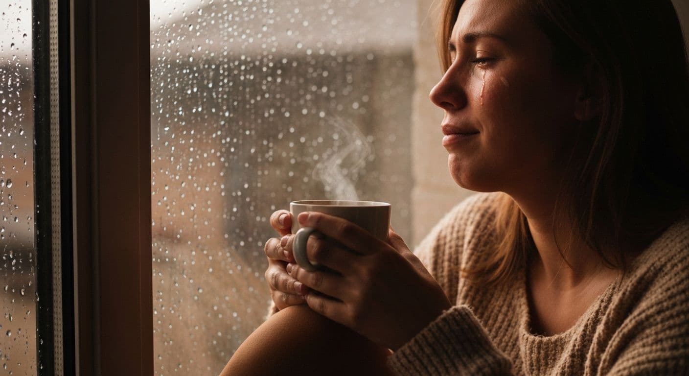 Person feeling sad after a breakup finding comfort in healthy emotional expression through tears