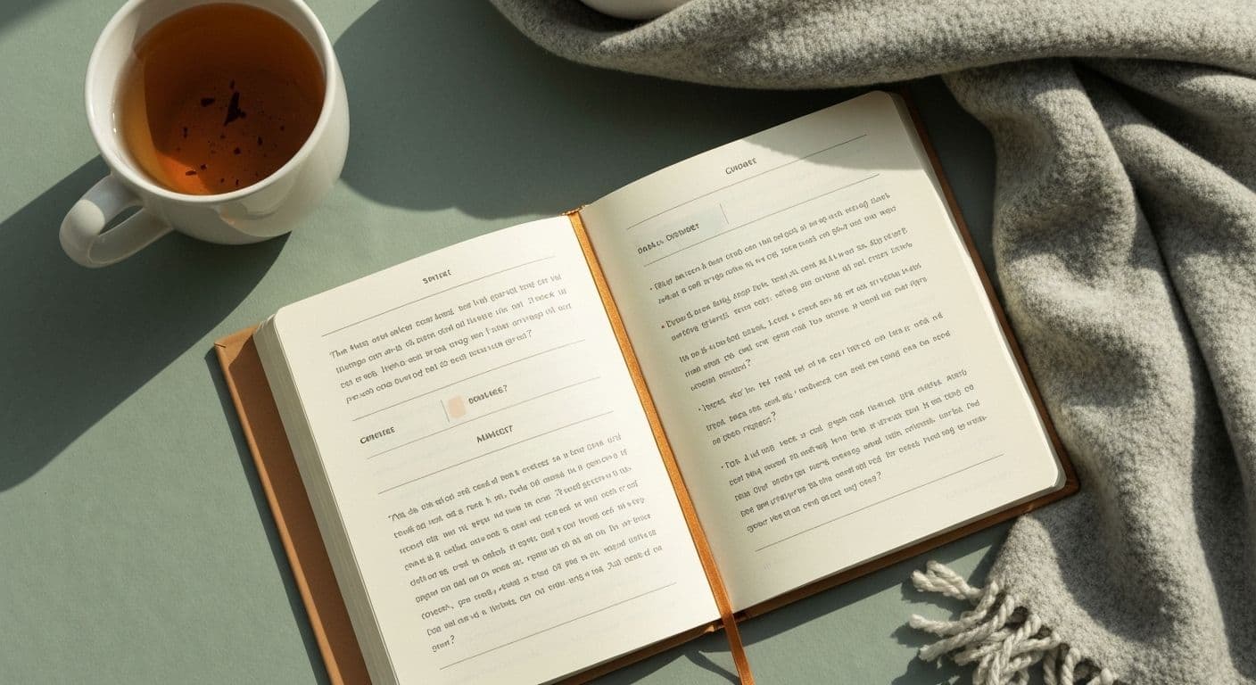 Person writing in a guided grief journal with structured prompts and reflection questions for processing loss