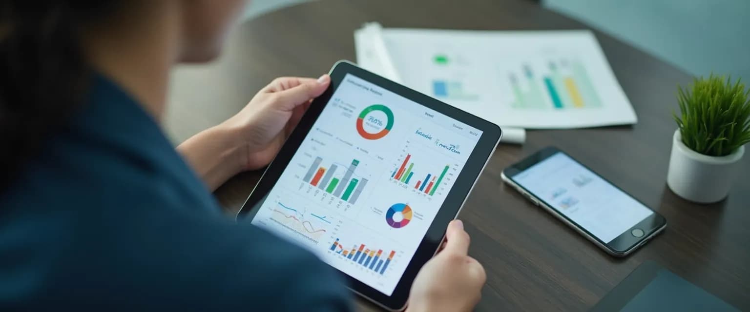 HR leader analyzing ROI metrics for company app for employees on dashboard