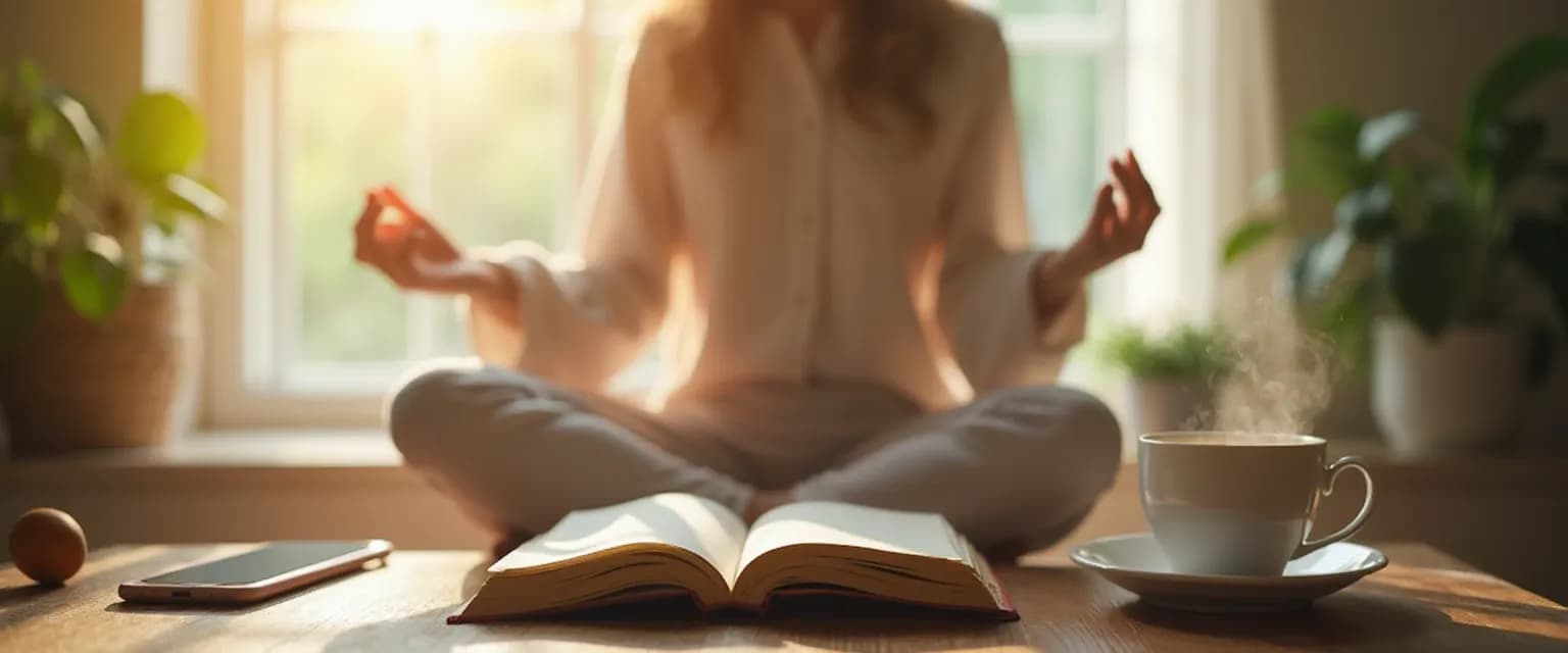 Person practicing mindyou moment with eyes closed during a brief mindfulness check-in
