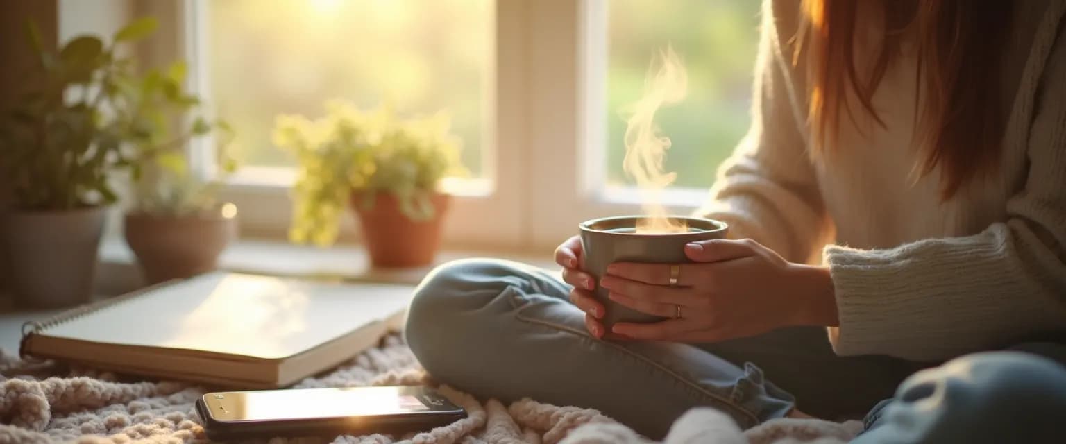 Woman practicing a 5-minute ritual showing that happiness is accessible through simple daily practices