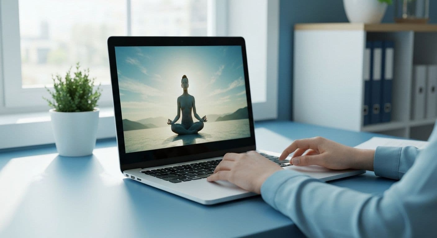 Professional using Google Workspace tools for browser-based meditation practice at desk