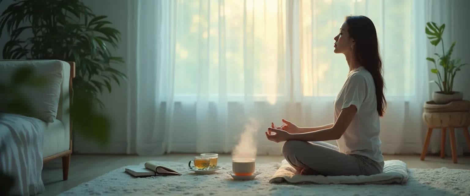 Person practicing the mindful way through depression with a peaceful expression