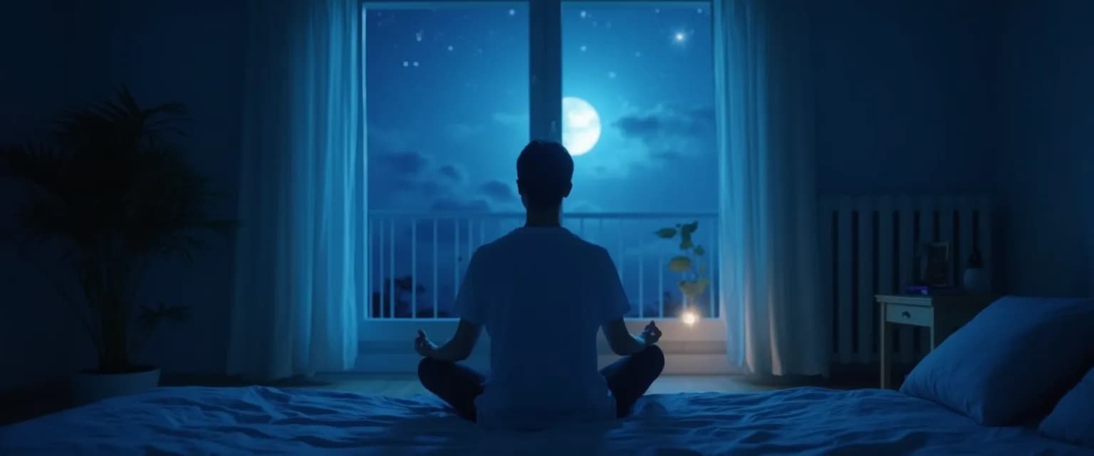 Person practicing 5-minute mindfulness techniques before sleep to calm racing thoughts