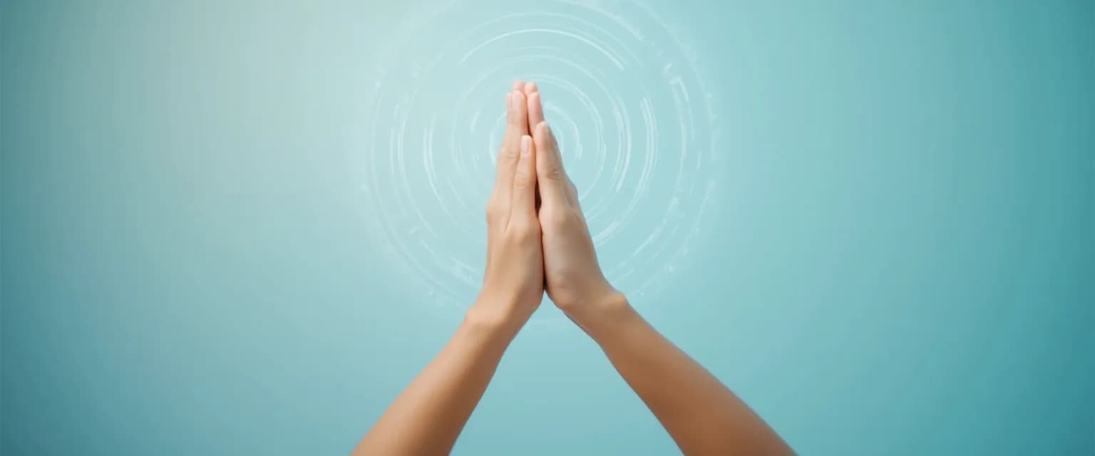 Person demonstrating breathwork ways to calm anxiety attack with hand positions