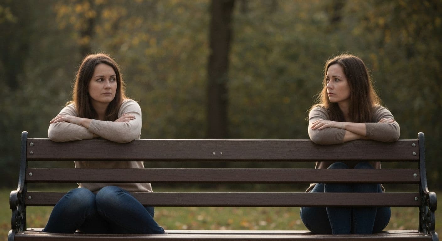 Two women sitting apart after a female friendship breakup, contemplating whether to apologize or move forward