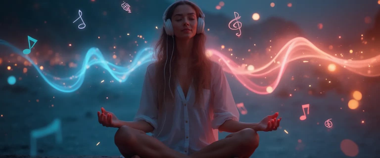 Person mindfully listening to music with closed eyes and relaxed posture