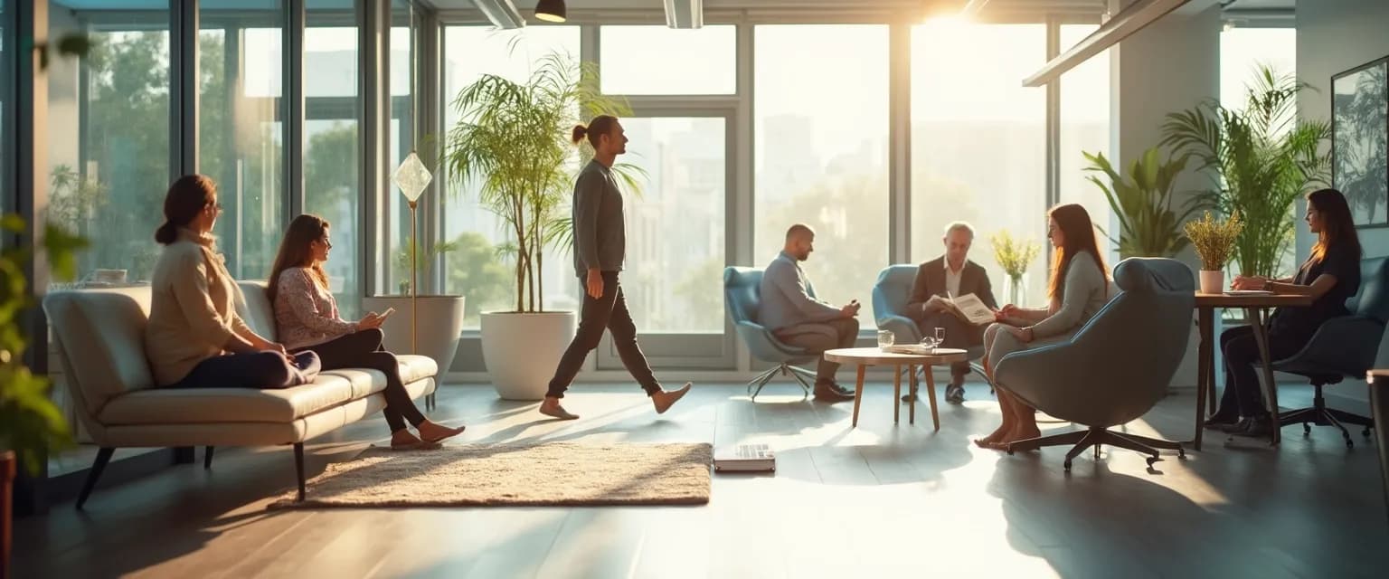 Employees practicing lunch break rituals to improve wellbeing at work