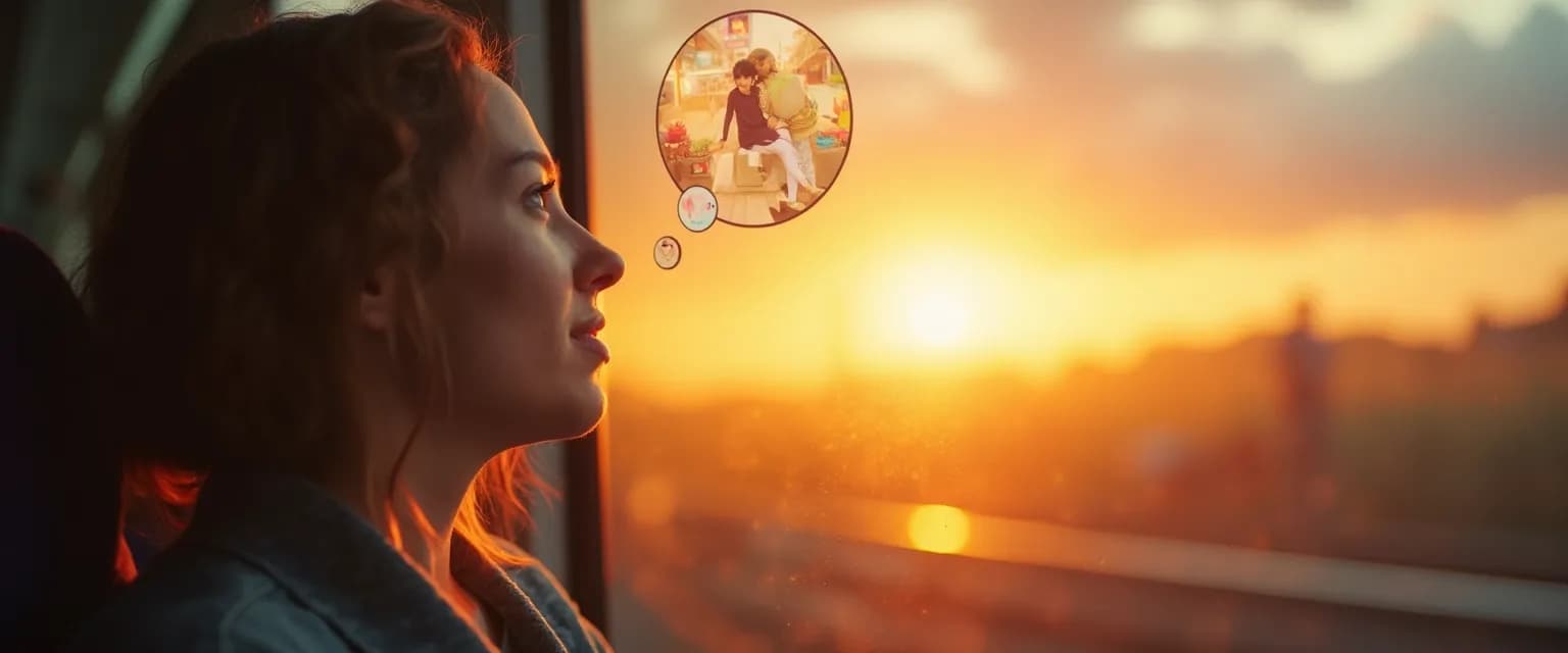 Person smiling while cultivating happy thoughts during their daily commute