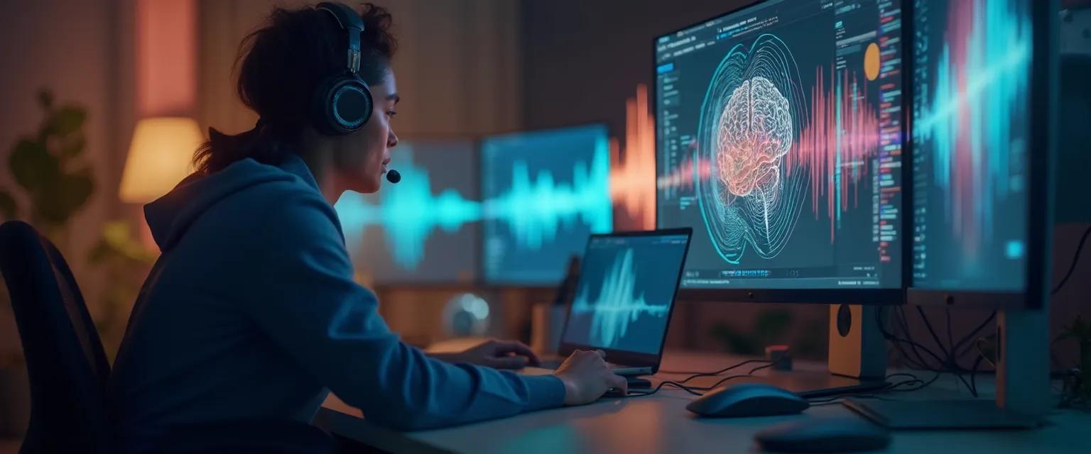 Person practicing mind mastery with headphones in a peaceful environment