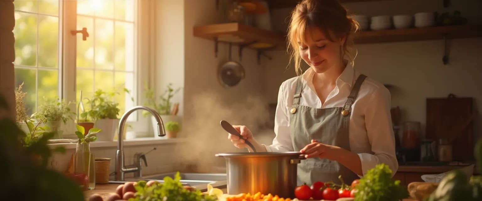 Woman smiling while cooking a new recipe as the best way to get over a breakup