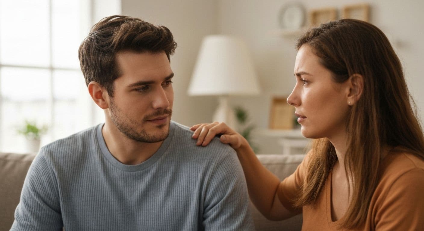 Two friends sitting together showing what to say when a friend's parent is dying through supportive presence