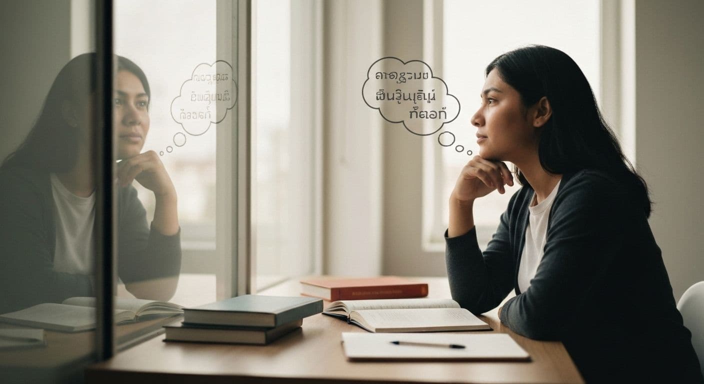 Person practicing self awareness in English through thoughtful language learning and reflection