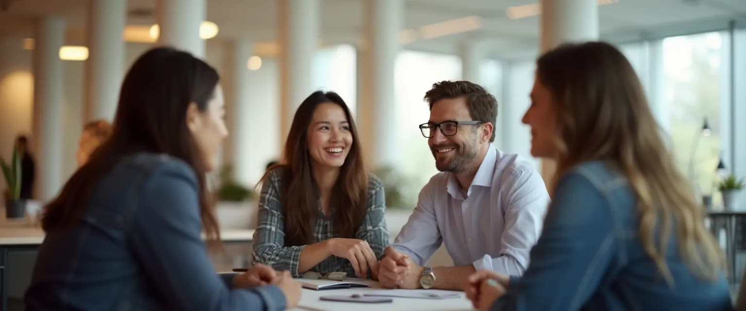 Professional demonstrating self awareness, social awareness, self management and relationship management in a workplace meeting