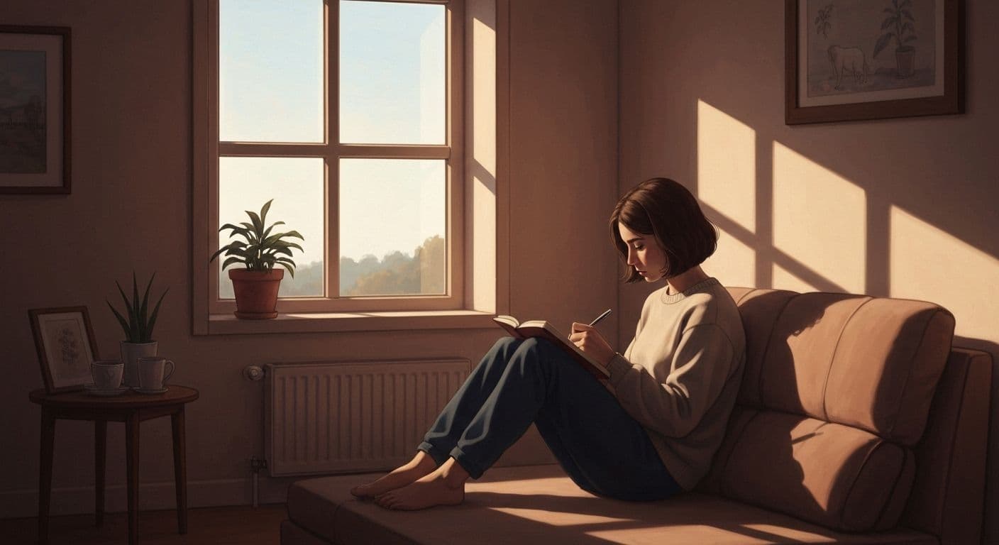 Person using grief share online platform on laptop at their own pace in comfortable home setting