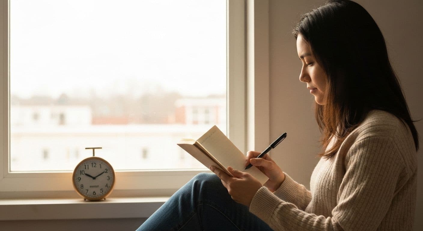 Person practicing mindful self awareness through a quick 10-minute body check-in exercise