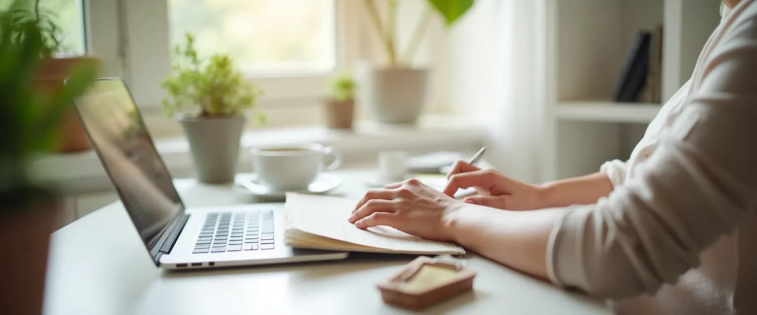 Professional practicing individual awareness techniques at work desk