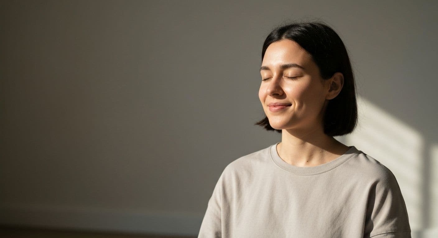 Person practicing mindfulness stress management techniques with calm awareness
