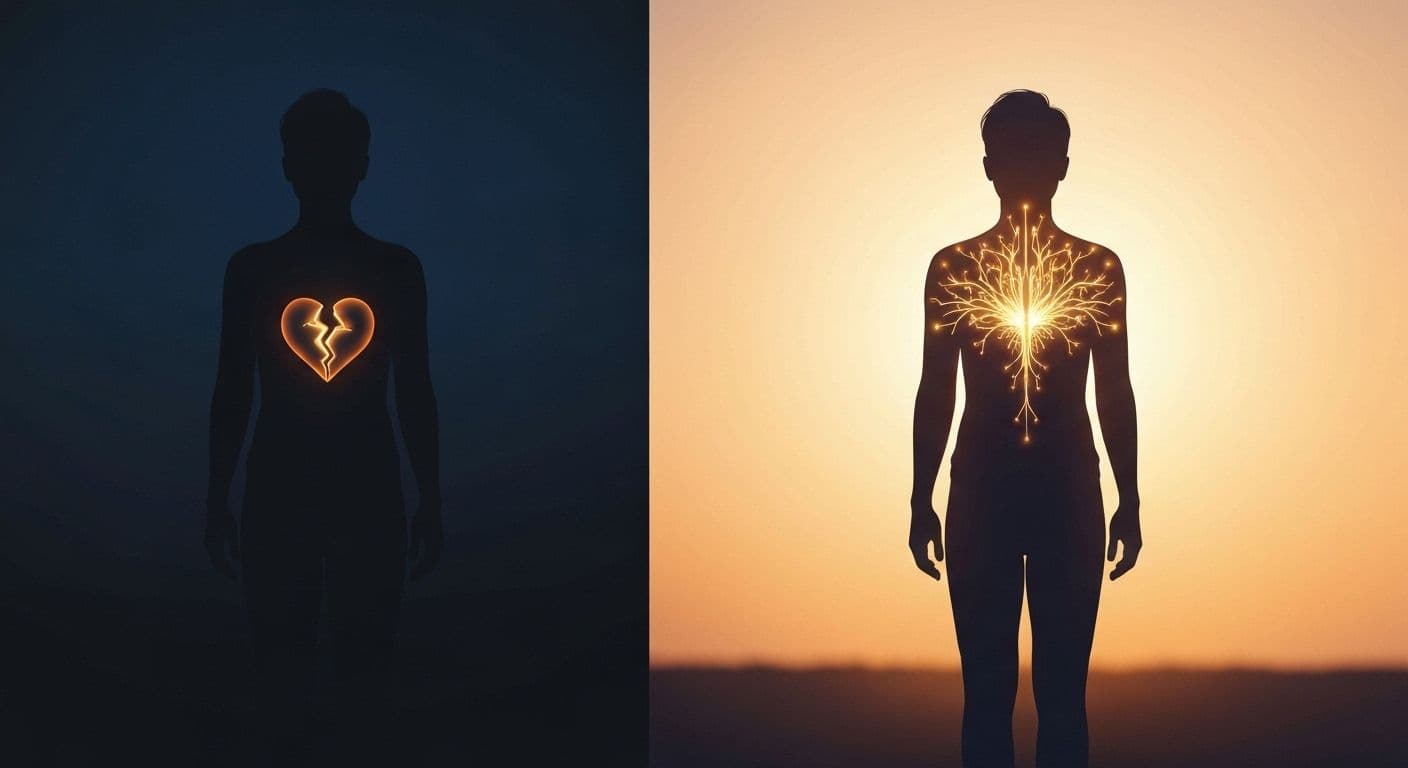 Person experiencing self-discovery after heartbreak, symbolizing personal transformation and emotional growth
