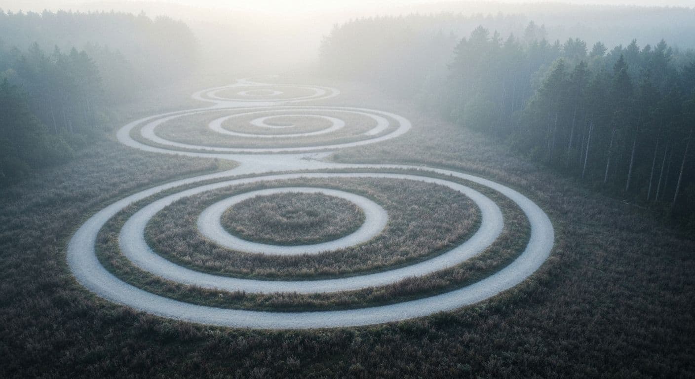 Visual representation of non-linear grief process patterns showing waves, spirals, and emotional healing journey