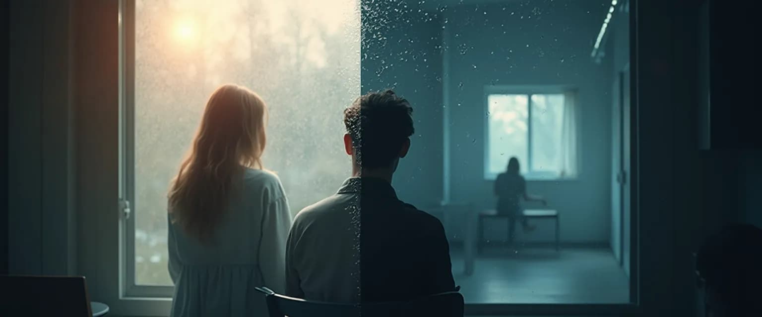 Person contemplating their feelings when thinking 'I'm not happy' versus experiencing depression