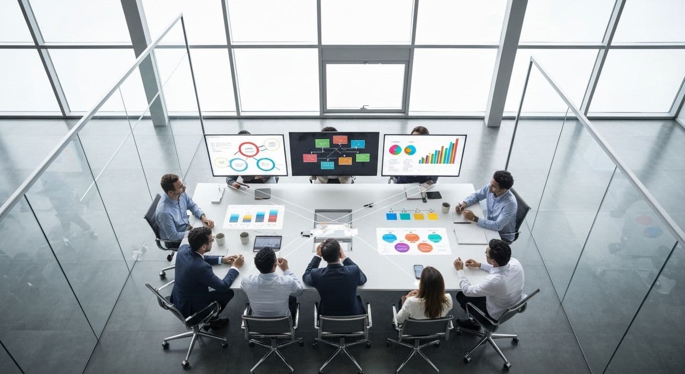 Team leader using organizational awareness self assessment examples during a collaborative team meeting