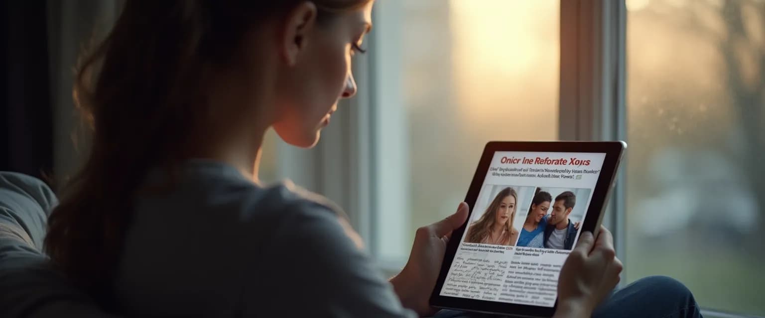 A person mindfully consuming news about 2022 breakups while maintaining healthy relationship views