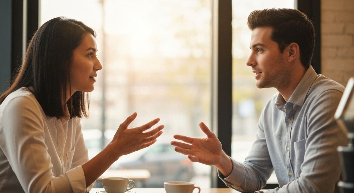 Person practicing self awareness and communication skills by reflecting during a conversation