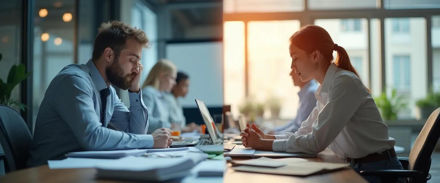 Comparison chart showing employee wellbeing outcomes between burnout prevention and workplace wellness approaches