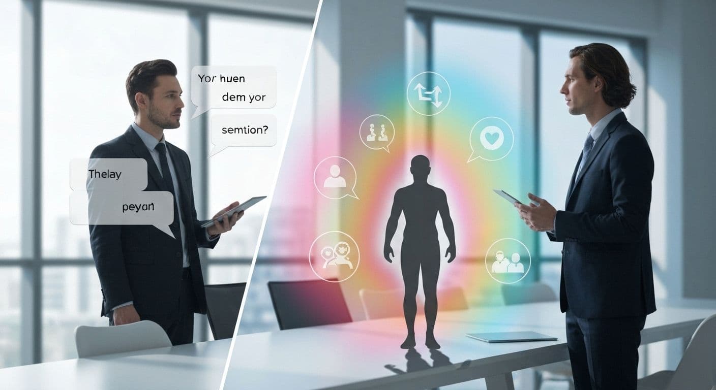 Person reflecting on self awareness in interpersonal communication patterns during a meaningful conversation